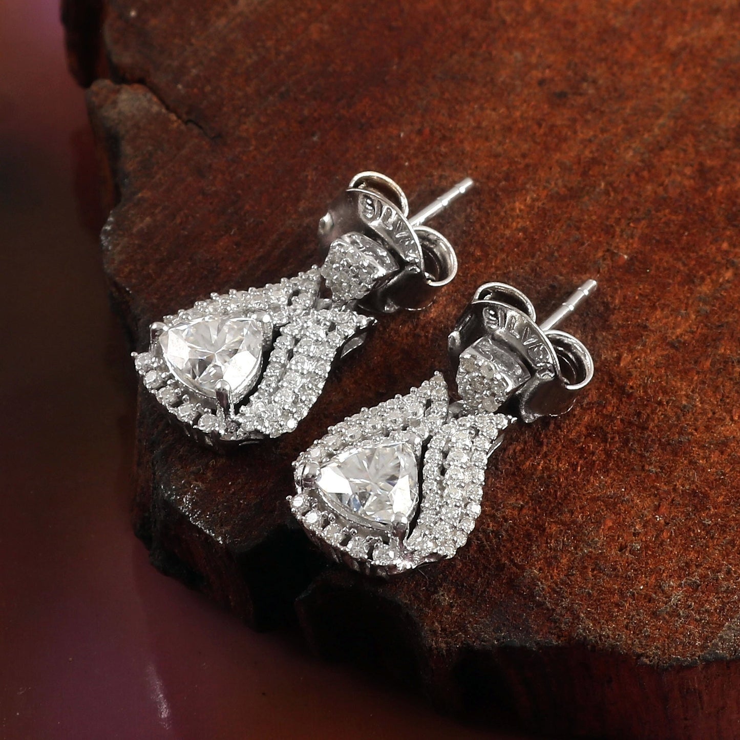 Brilliant Moissanite Stud Dangle Earrings, Push Back Earrings, 14k Solid White Gold Earrings, Victorian Earrings, Women's Wedding Earrings