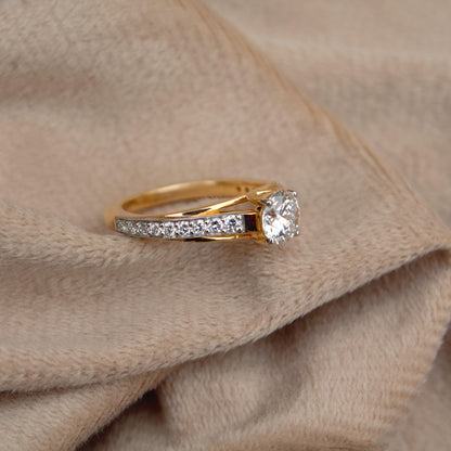 1 Carat Round Diamond Gold Ring, Solitaire Engagement Ring for Women, 14K Gold Ring, Handcrafted Ring, Customizable Anniversary Ring US 6.25