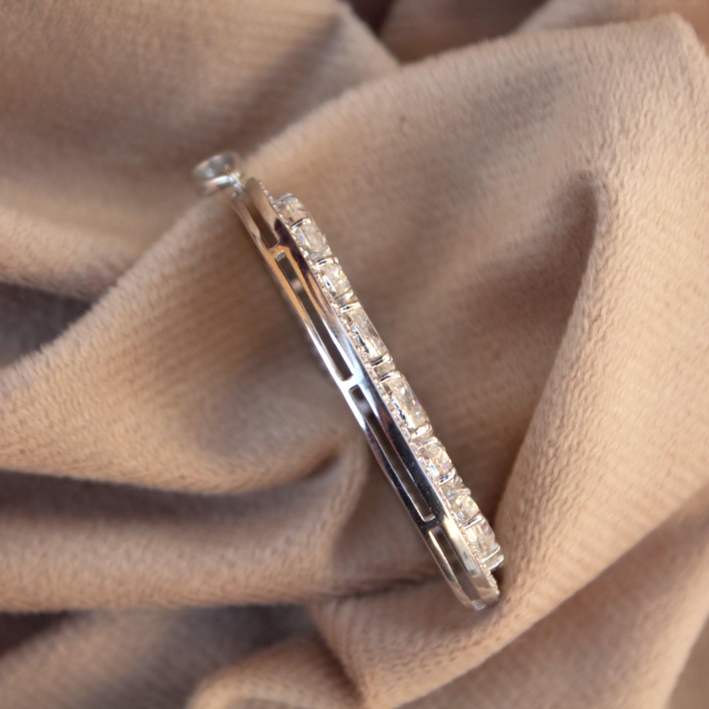 Oval Shape Statement 925 Silver Pendant, Oval & Round Moissanite Pendant For Anniversary Gift, Heavy Victorian Style Pendant For Her