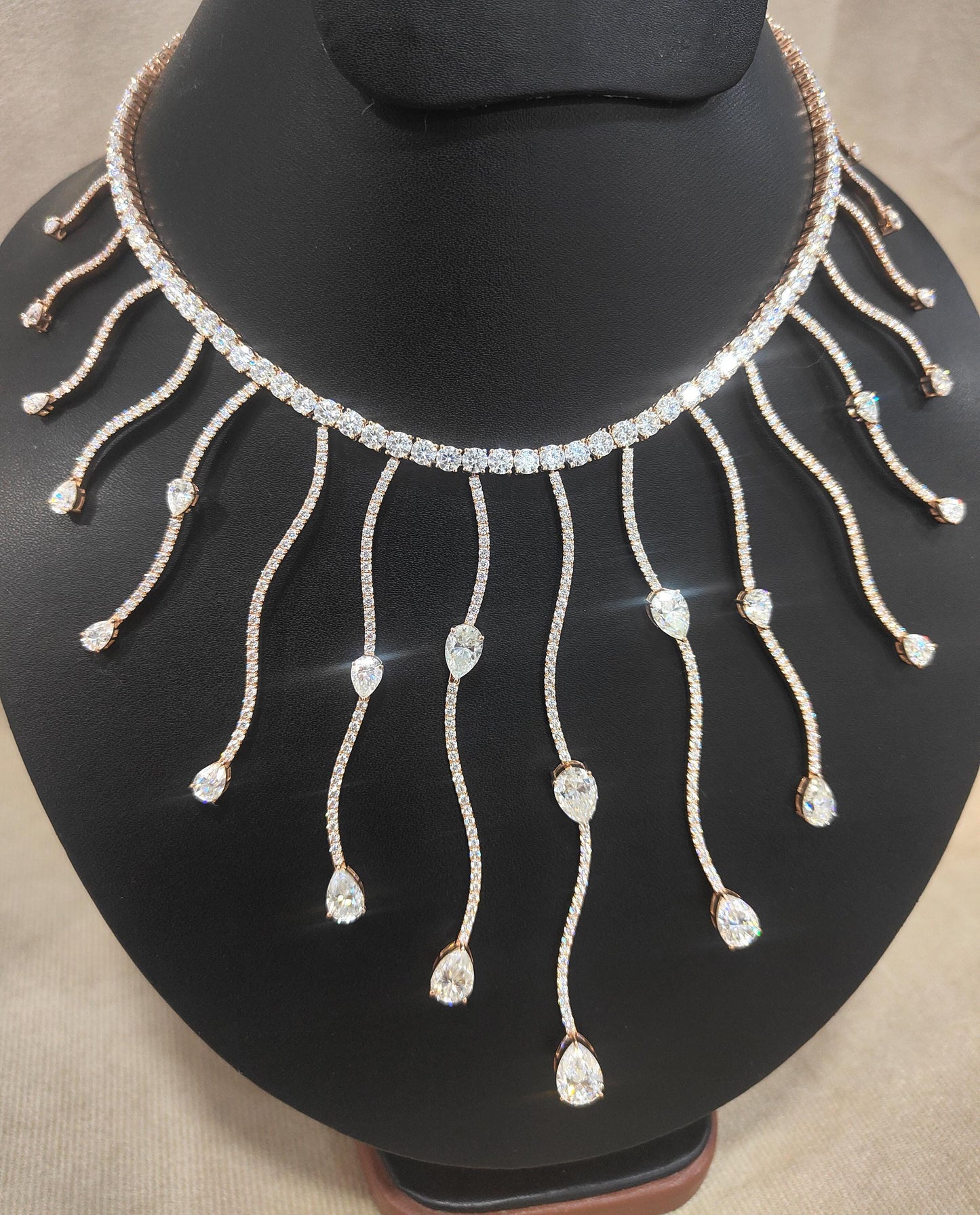 Moissanite Gold Necklace, Designer Pear Cut Necklace, Elegant Wedding Necklace for Bride, Solid Gold Moissanite Jewelry, Anniversary Gift