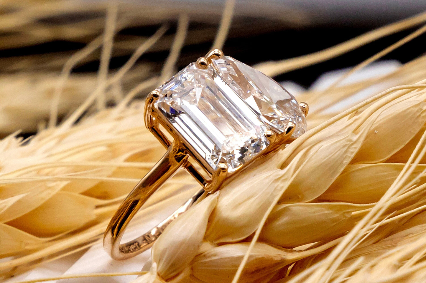 Lab Diamond Ring, EF VVS/ VS Lab Diamonds Gold Ring, Emerald Cut & Pear Cut Diamonds Ring, Solid Gold Wedding Ring for Bride, Christmas Gift