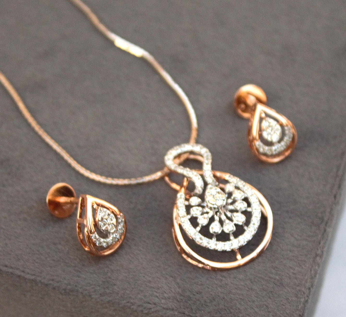 IGI Certified VS-SI Necklace & Earrings, Real Diamond Designer Necklace Earrings Set for Women, 18k Rose Gold Beautiful Combo Set