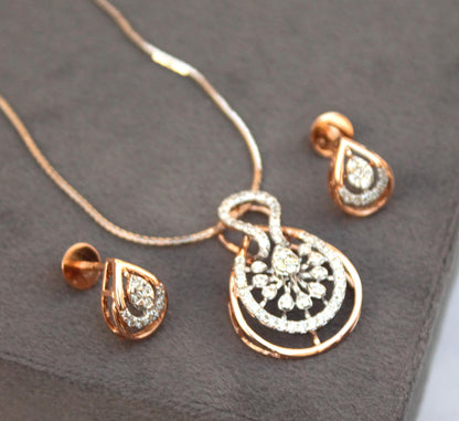 IGI Certified VS-SI Necklace & Earrings, Real Diamond Designer Necklace Earrings Set for Women, 18k Rose Gold Beautiful Combo Set