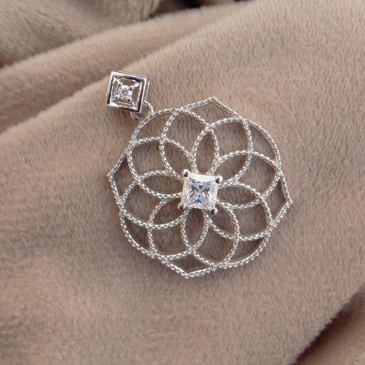 Seed of Life Chakra Pendant, Princess Cut Moissanite Pendant, Designer Healing Jewelry, Handmade Vintage Pendant, Perfect for Birthday Gift