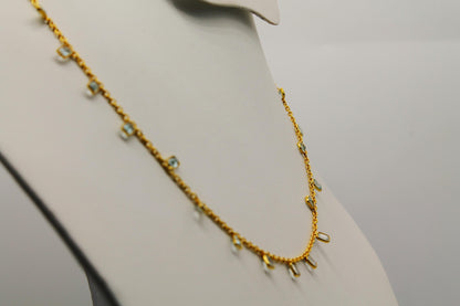 Natural Blue Topaz Necklace, Minimalist Necklace, 925 Sterling Silver Chain Necklace, Blue Gemstone Charm Necklace, Silver Necklace For Gift