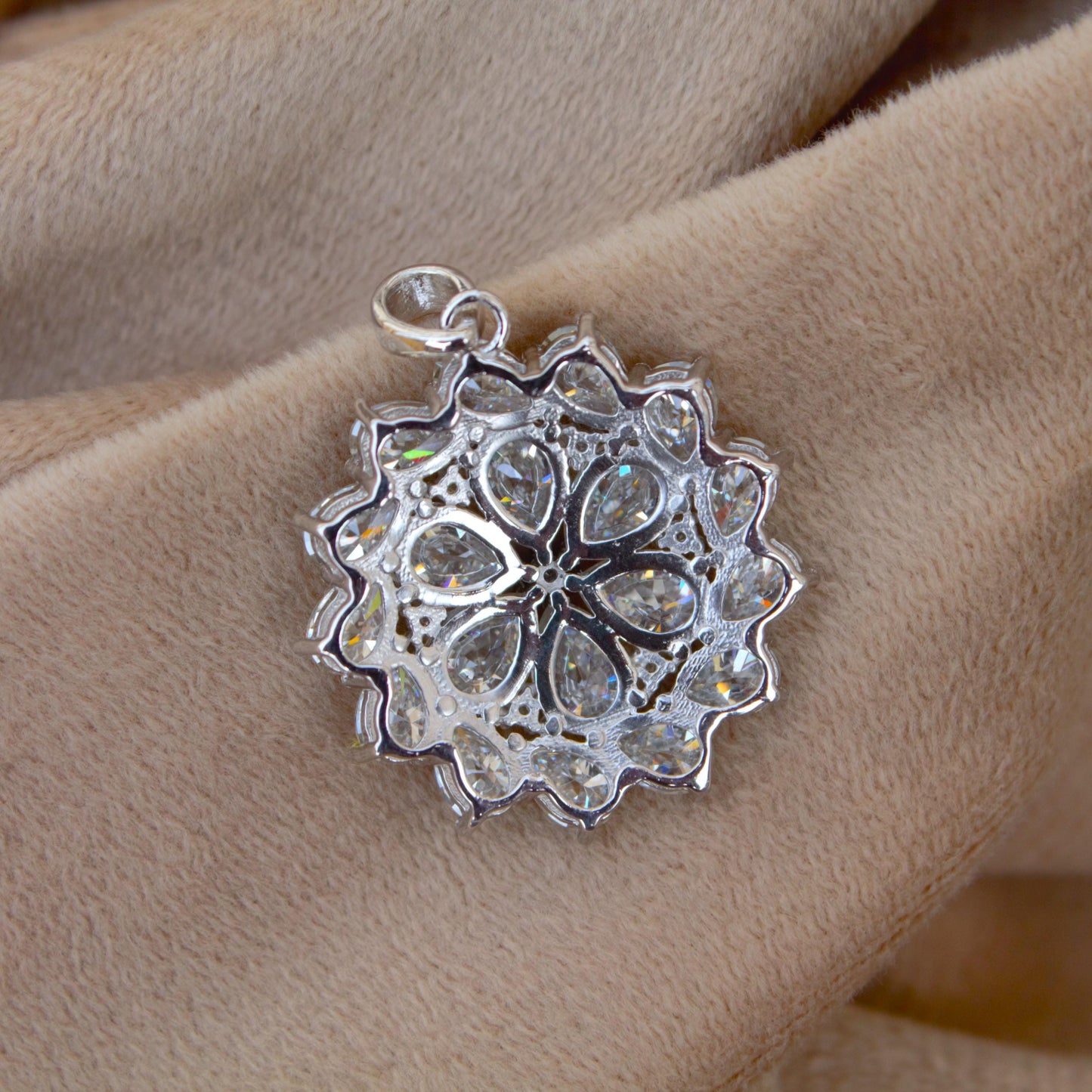 White Moissanite 925 Sterling Silver Pendant, Statement Silver Jewelry for Women, Floral Design Pendant, Pear Shape Pendant, Wedding Jewelry