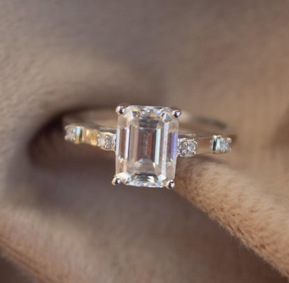 Emerald Cut Moissanite Men's Ring,925 Sterling Silver Handmade Ring, White Moissanite Ring, Statement Prong Set Ring, Perfect Gift for Groom