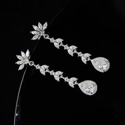 Minimalist Long Moissanite Drop Earring, Chandelier Silver Earrings, Perfect Bridesmaid Gift For Her, Moissanite Sterling Silver Earrings