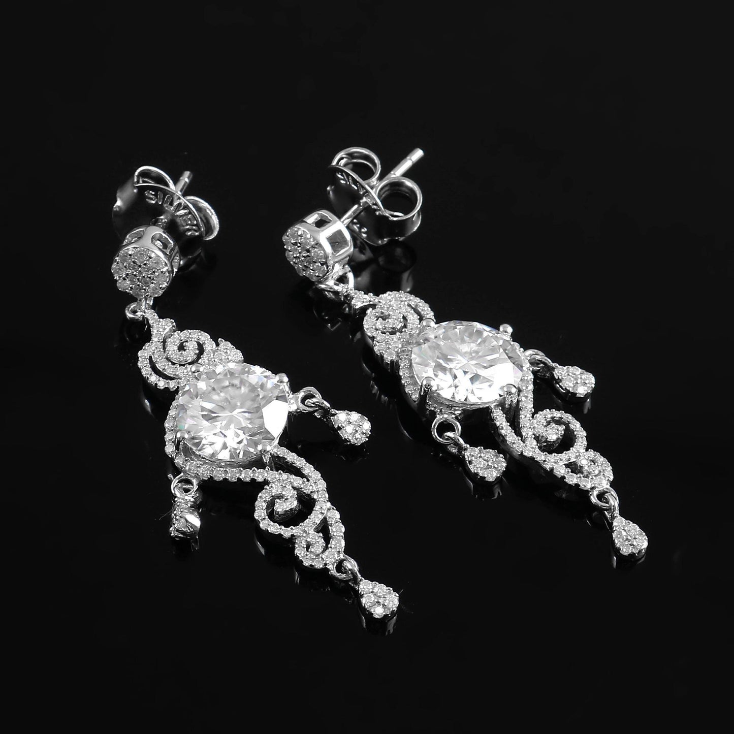 Lab Diamond Earrings, Long Dangle Earrings, Anniversary Gift For Love,Lab Created Diamond Jewelry, Designer Victorian Earrings, Gift for Her