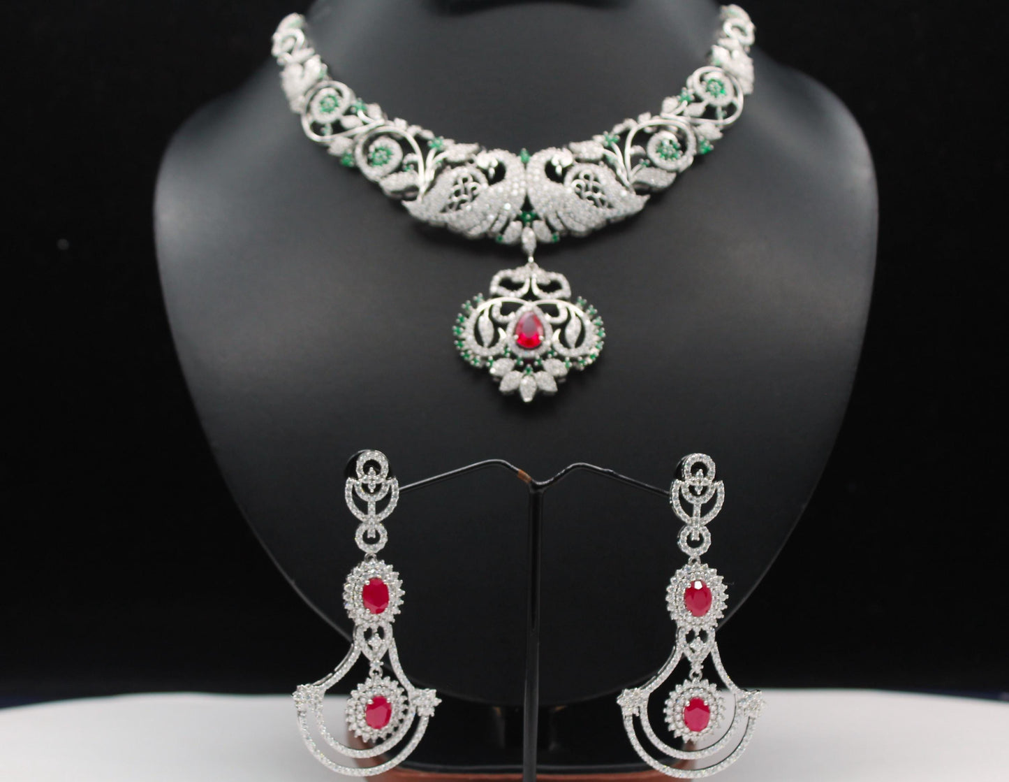 Victorian Style Necklace Earring Set, Peacock Design Bridal Necklace, Beautiful Anniversary Gift For Wife, Rare Indian Designer Jewelry Set