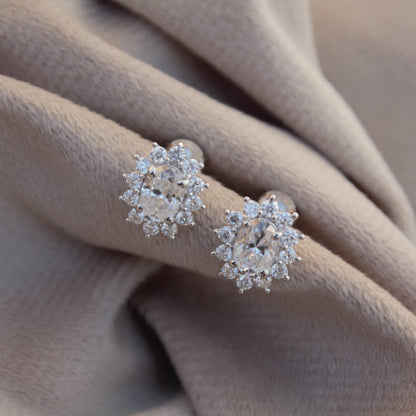 925 Sterling Silver Oval Stud Earrings* Moissanite White Stone Earrings* Handmade Minimalist Earrings for Wedding Gift* Tiny Solitaire Studs