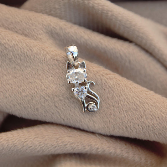 Moissanite Cat Pendant in 925 Sterling Silver, Kitty Charm Pendant, Minimalist Dainty Pendant for Her, Perfect Graduation Gift for Daughter