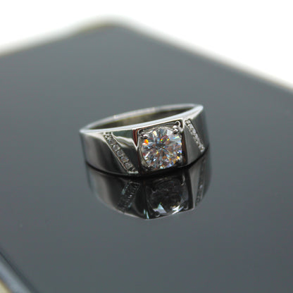 6.5 MM Round Cut Moissanite Ring, Anniversary Ring For Men, Statement Men's Moissanite Ring, Prong Setting Ring, Perfect Gift for Christmas