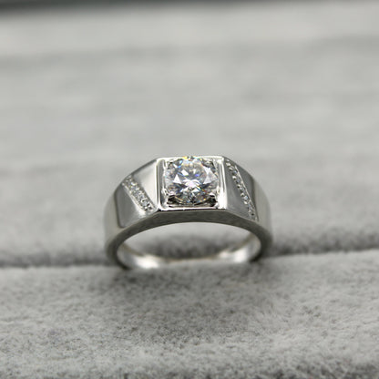 6.5 MM Round Cut Moissanite Ring, Anniversary Ring For Men, Statement Men's Moissanite Ring, Prong Setting Ring, Perfect Gift for Christmas