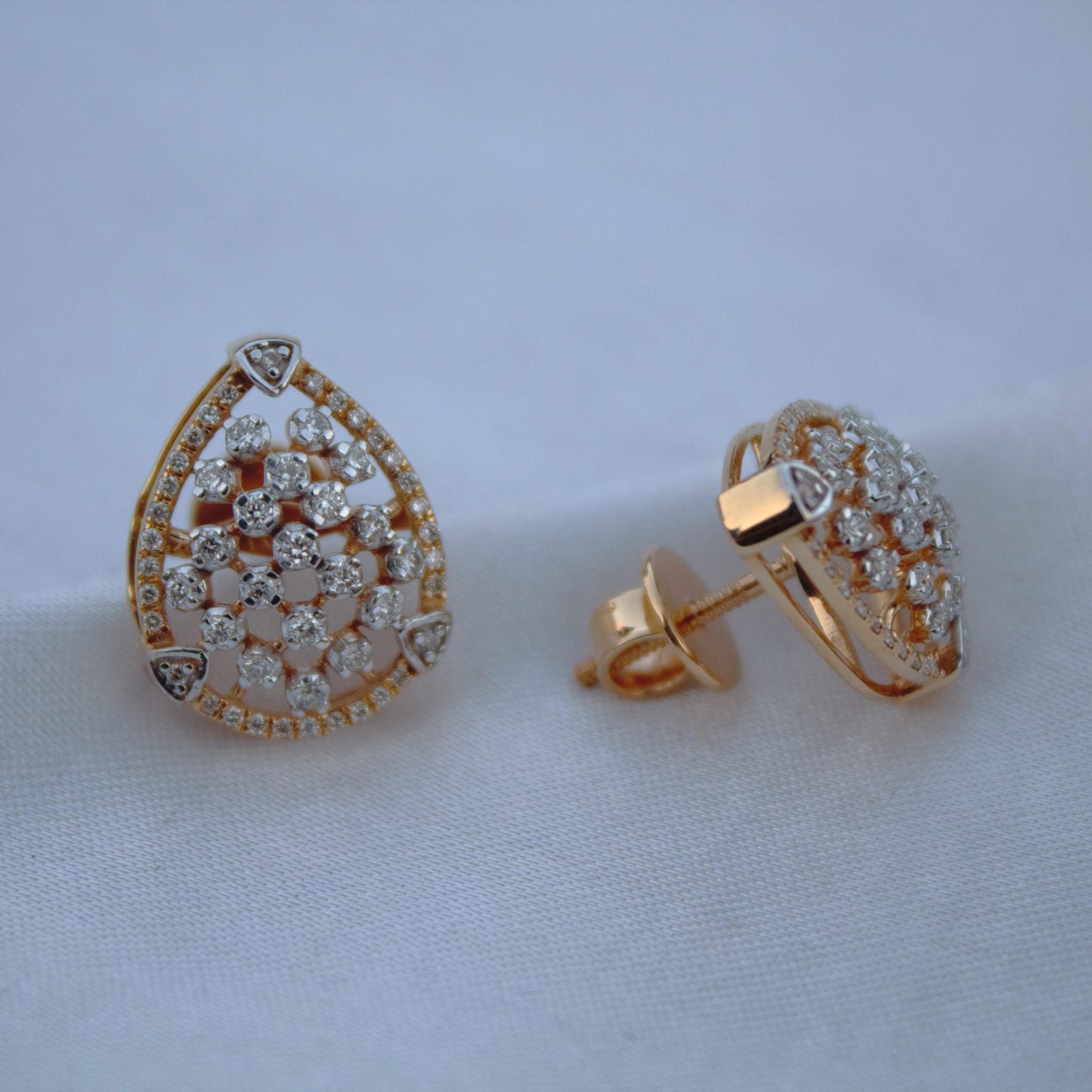 Classic Statement Solid Gold Jewelry Set, Pear Shape Pendant with Earrings, Natural Diamond Necklace Earrings Set, 18K Gold Jewelry for Mom