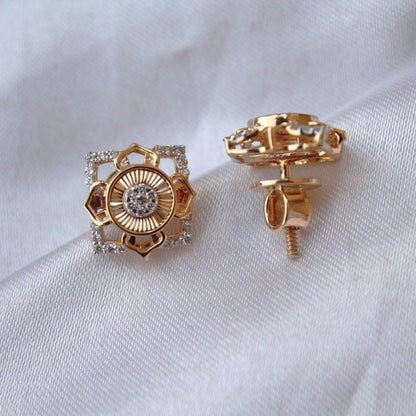 18k Yellow Gold Necklace with Earrings, Real Diamond Jewelry Set, Gold Diamond Jewelry for Her, Minimalist Charm Pendant with Chain and Stud