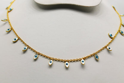 925 Silver Evil Eye Necklace, Silver Minimalist Necklace, Charm Necklace for Women, Handmade Dainty Necklace, Protection Necklace Gifts