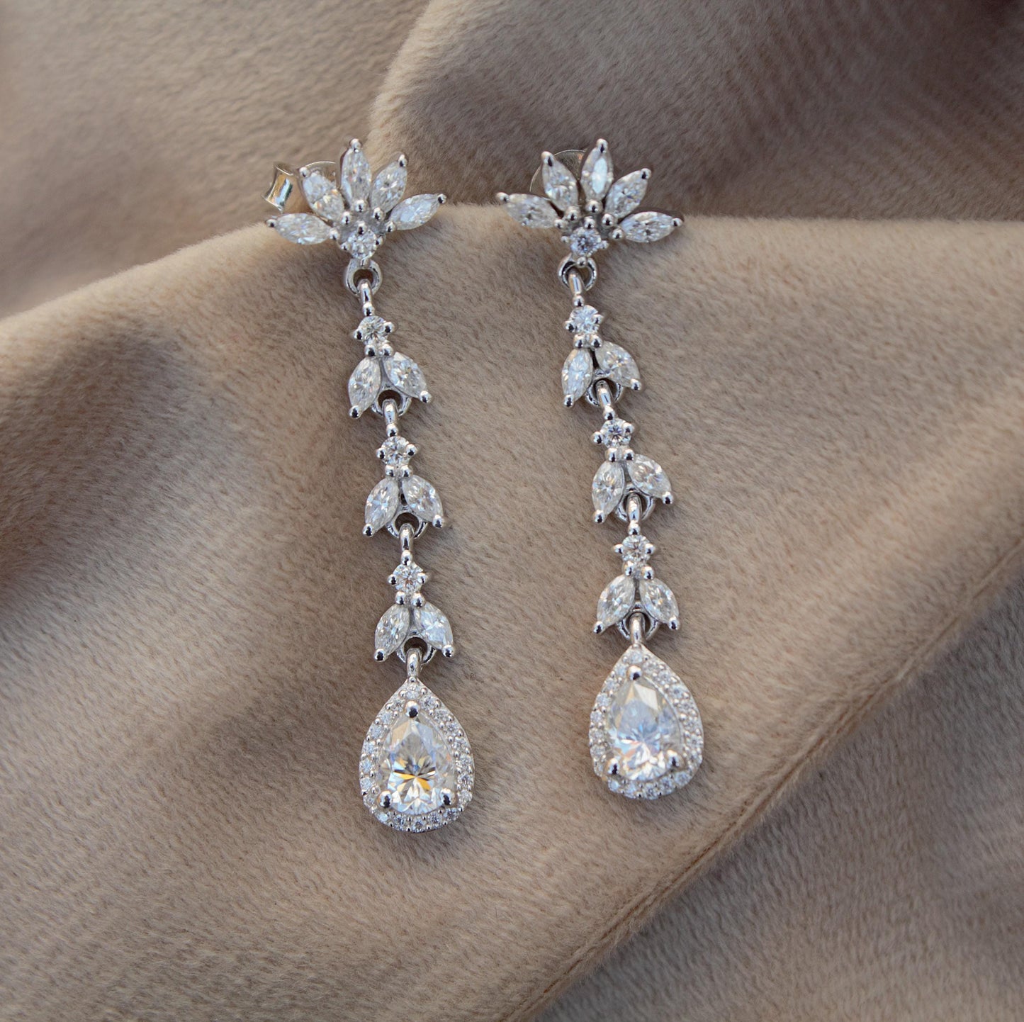 Minimalist Long Moissanite Drop Earring, Chandelier Silver Earrings, Perfect Bridesmaid Gift For Her, Moissanite Sterling Silver Earrings