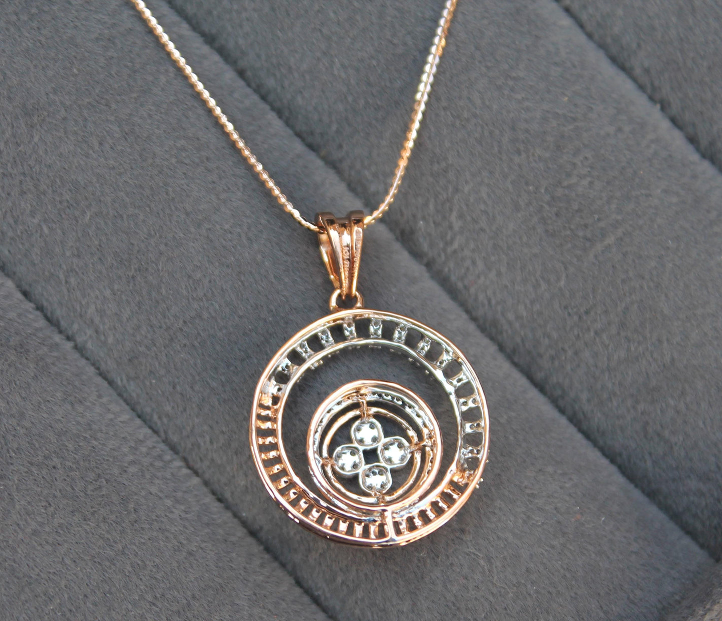 Natural Diamond Necklace Earrings Set, 18K Gold Jewelry Set, Designer Gold Jewelry, Diamond Pendant with Chain, Rose Gold Stud Earring Set