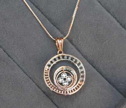 Natural Diamond Necklace Earrings Set, 18K Gold Jewelry Set, Designer Gold Jewelry, Diamond Pendant with Chain, Rose Gold Stud Earring Set