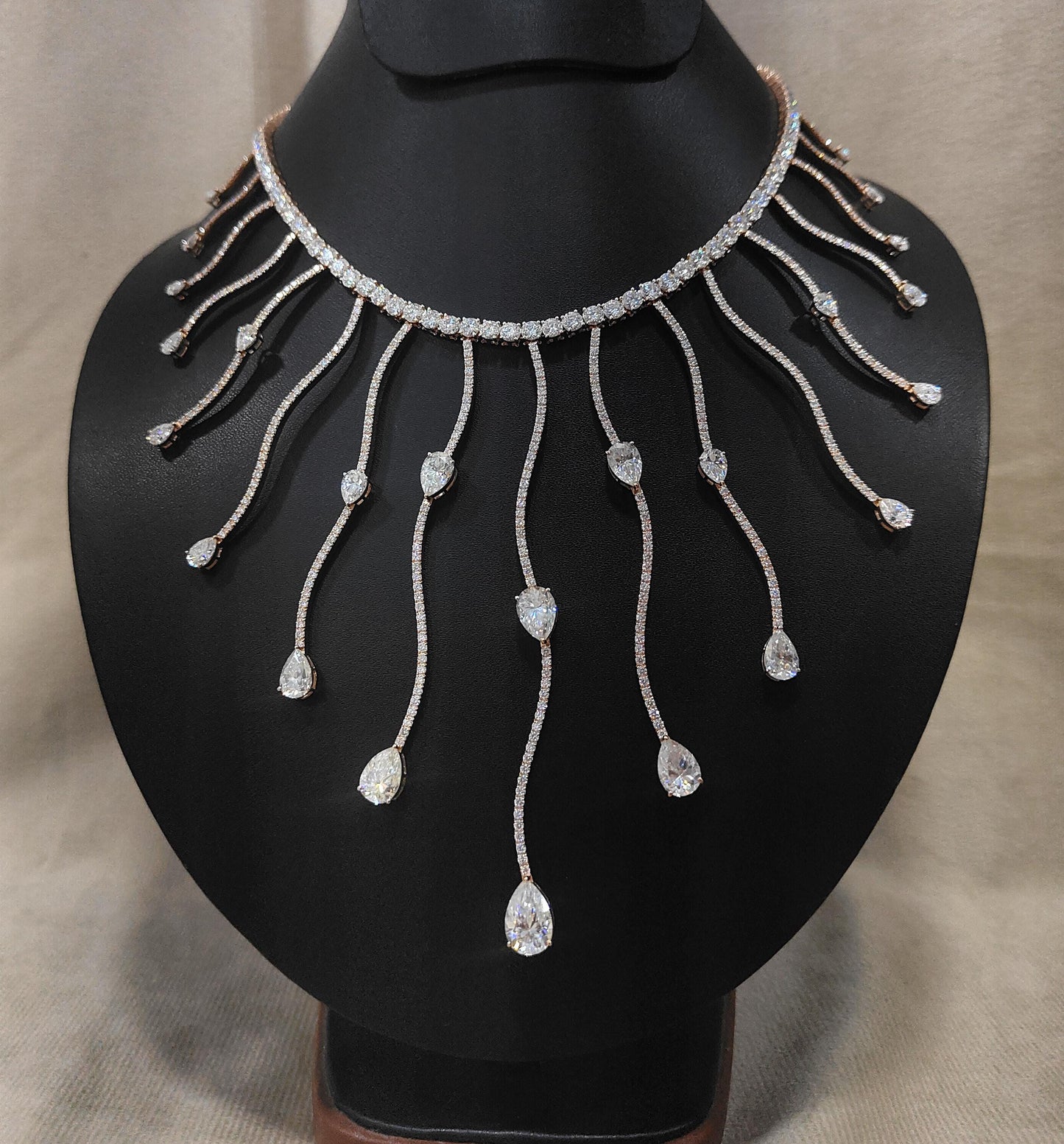 Moissanite Gold Necklace, Designer Pear Cut Necklace, Elegant Wedding Necklace for Bride, Solid Gold Moissanite Jewelry, Anniversary Gift