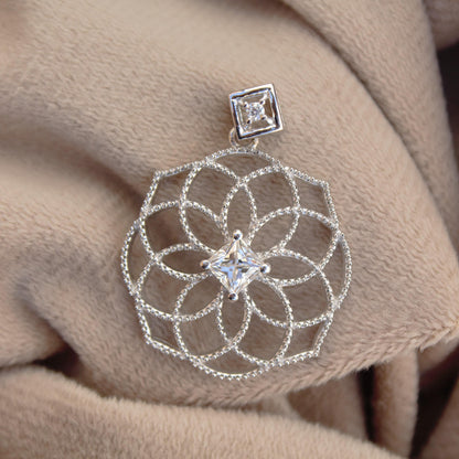 Seed of Life Chakra Pendant, Princess Cut Moissanite Pendant, Designer Healing Jewelry, Handmade Vintage Pendant, Perfect for Birthday Gift