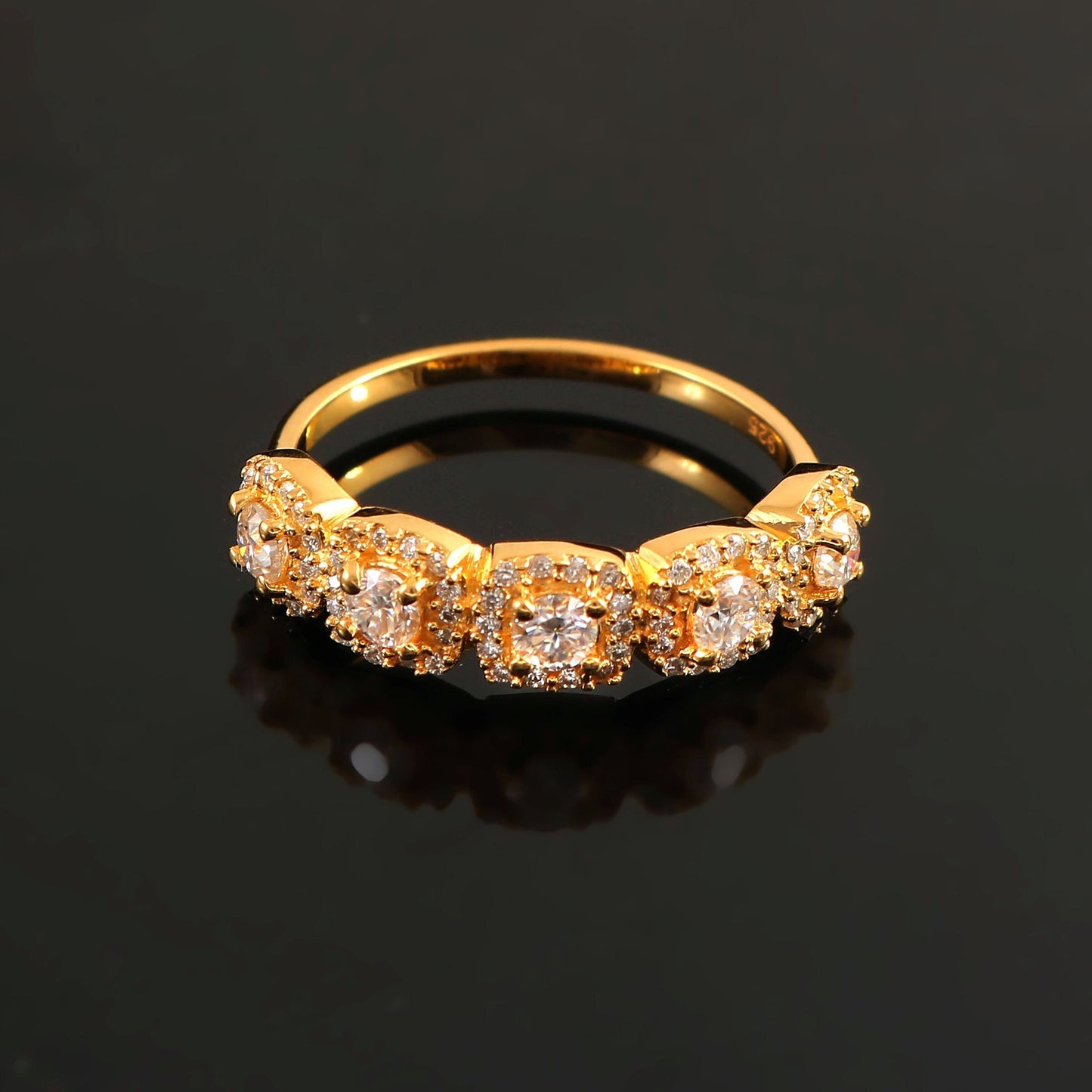 Colorless Moissanite Gold Ring, 14K Solid Gold Ring, Round Cut Minimalist Ring, Engagement Ring, Half Eternity Ring, Eternity Wedding Band