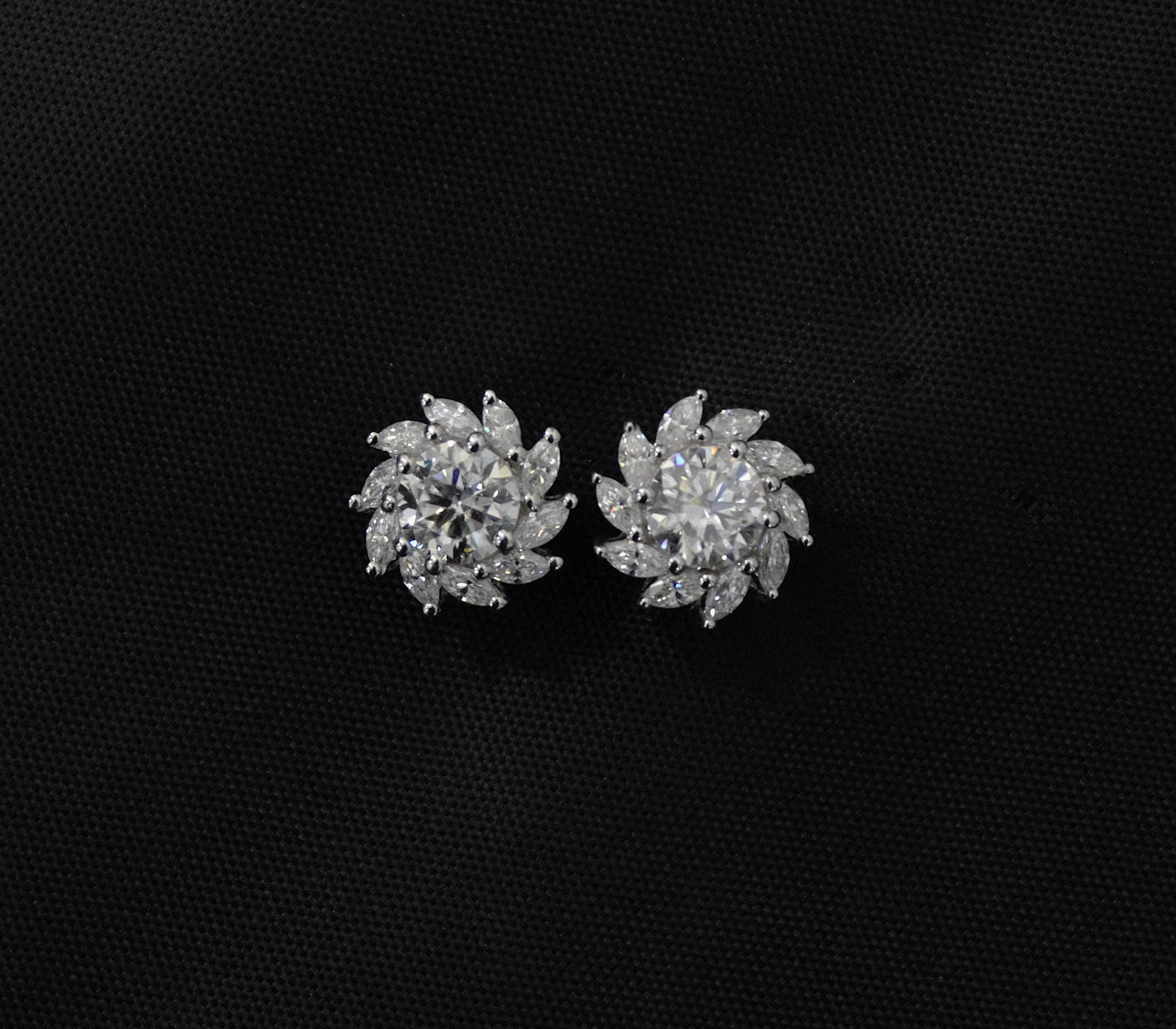 Moissanite Stud Earrings in 925 Sterling Silver, Marquise and Round Cut Stone Earrings, Floral Shape Earrings for Bride, White Stone Studs