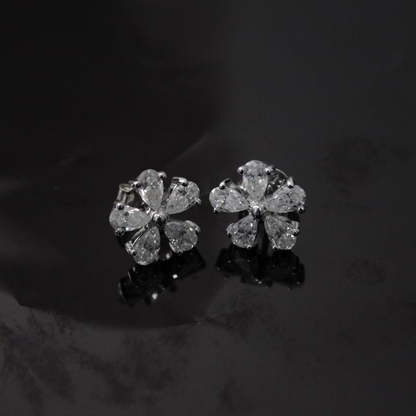 925 Sterling Silver Moissanite Tiny Floral Stud Earrings, Silver Stud Earrings for Her, Minimalist Pear Stud Earrings, Perfect Birthday Gift