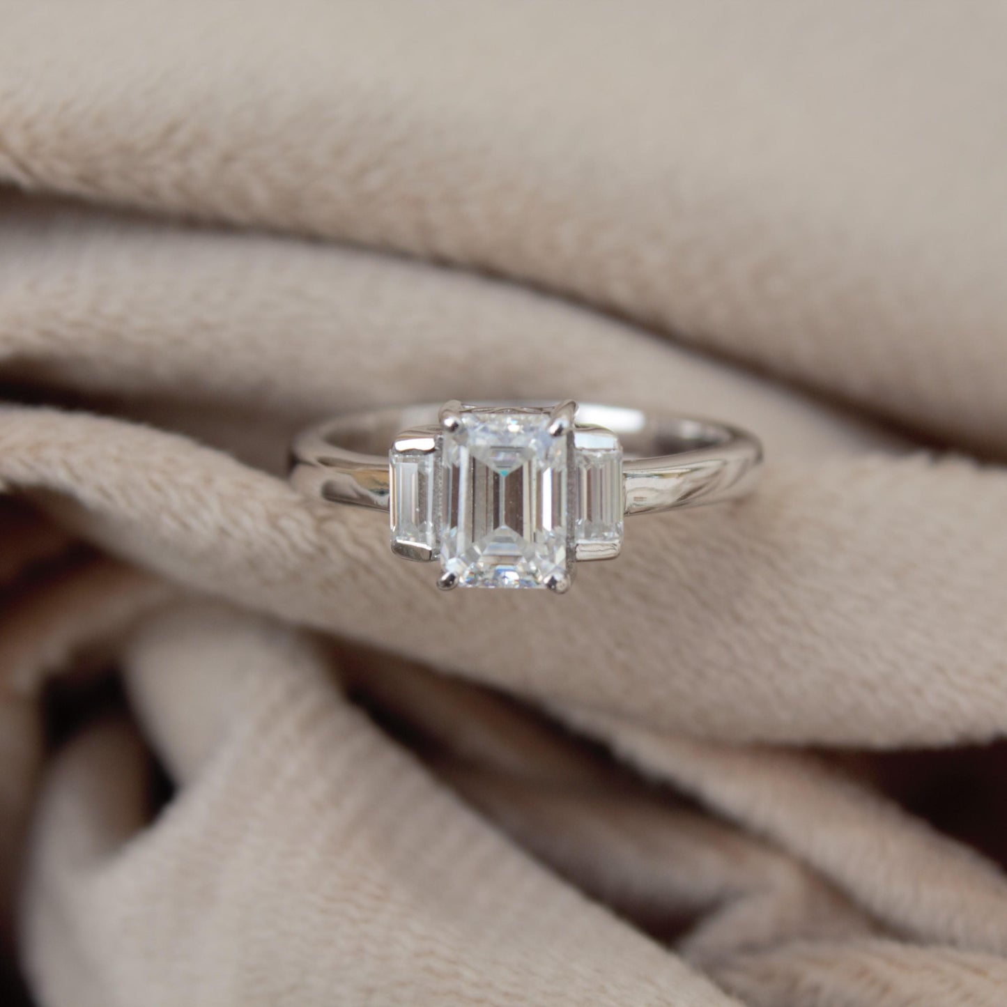 Emerald Cut Moissanite White Stone Ring, 925 Sterling Silver Statement Ring for Bride, Wedding/Engagement Silver Ring, Valentines Day Gift
