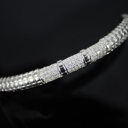 Moissanite Silver Bangle Bracelet For Engagement Gift, 925 Sterling Silver Bracelet Bangle, Delicate Hinged Bracelet,Station Bangle Bracelet