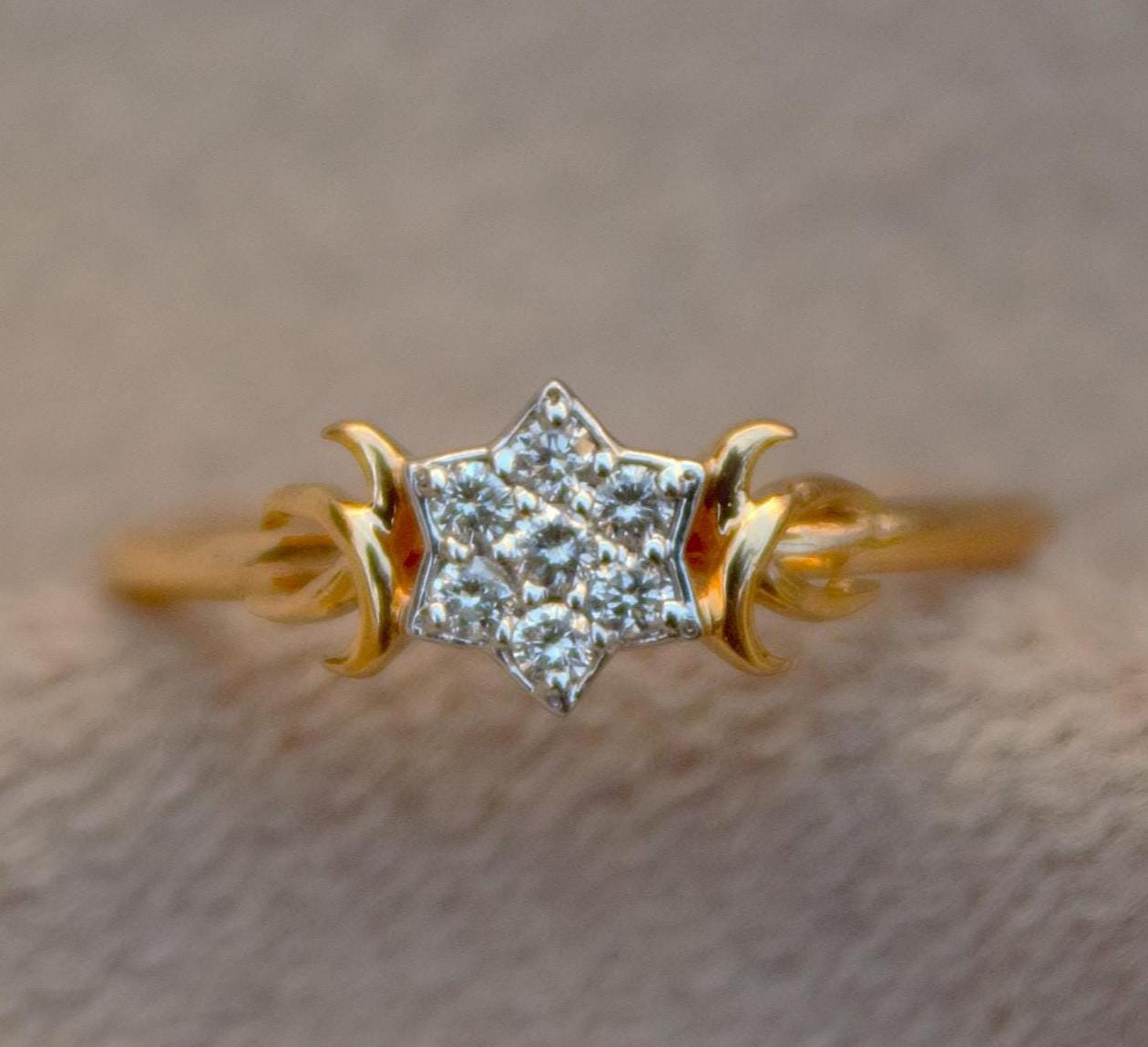 1.22 Gram 18K Solid Gold Ring, Natural Diamond Gold Jewelry, IGI Certified Diamond Jewelry, Half Cut Diamond Moon Ring For Special One