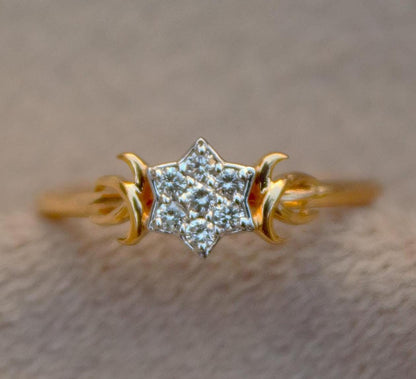 1.22 Gram 18K Solid Gold Ring, Natural Diamond Gold Jewelry, IGI Certified Diamond Jewelry, Half Cut Diamond Moon Ring For Special One