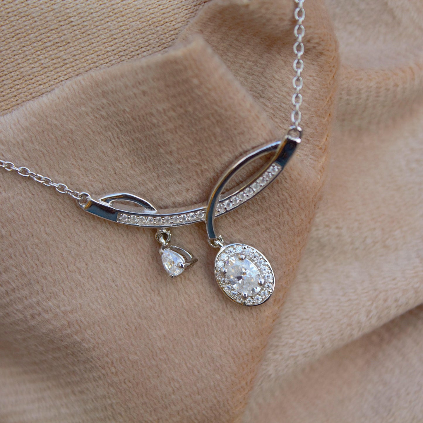 Statement Moissanite Silver Necklace, 925 Sterling Silver Chain Necklace, Lightweight Travel Jewelry, Dainty Silver Necklace Gift for Women