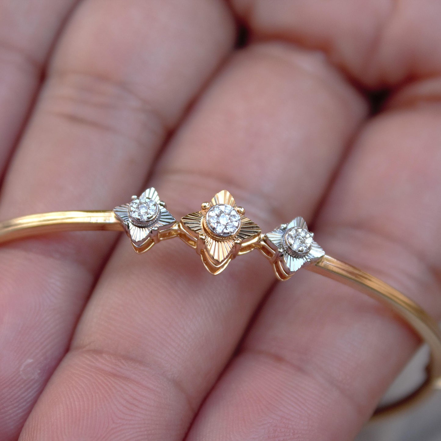 Natural Diamond Bangle Bracelet, 14K Yellow Gold Cuff Bracelet, Elegant Gold Diamond Bracelet, Real Diamond Bracelet, Birthday Gift for Her