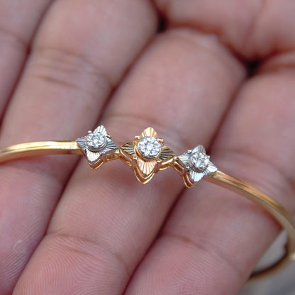 Natural Diamond Bangle Bracelet, 14K Yellow Gold Cuff Bracelet, Elegant Gold Diamond Bracelet, Real Diamond Bracelet, Birthday Gift for Her