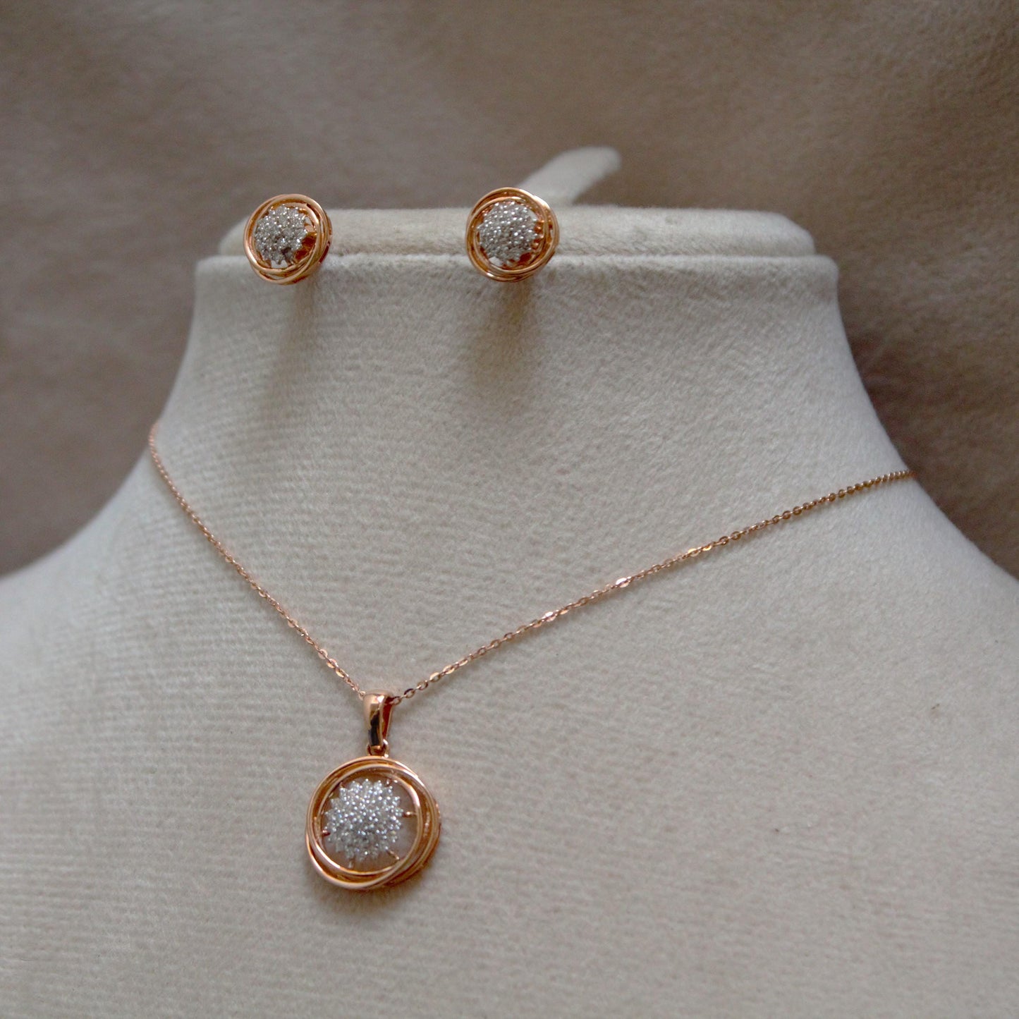 Solitaire Rose Gold Diamond Pendant Earrings Set, 18k Rose Gold Jewelry Set, Real Diamonds Jewelry, IGI Certified, Perfect Anniversary Gift