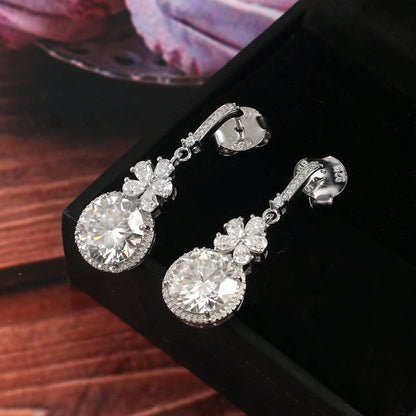 White Gold Lab Diamond Earrings, Long Dangle Earrings, Designer Halo Earrings, Screw Back Earrings, Wedding Earrings, Perfect Gift for Bride