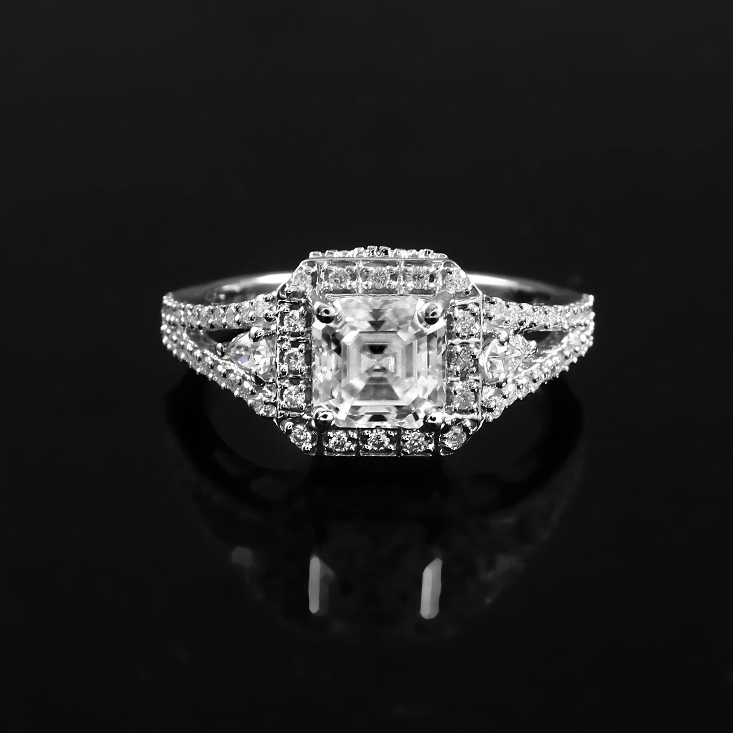 Lab Diamond Asscher Cut Ring, Designer Statement Ring, Solid Gold Ring, Brilliant Cut Diamond Ring, Perfect Engagement Gift for Bride