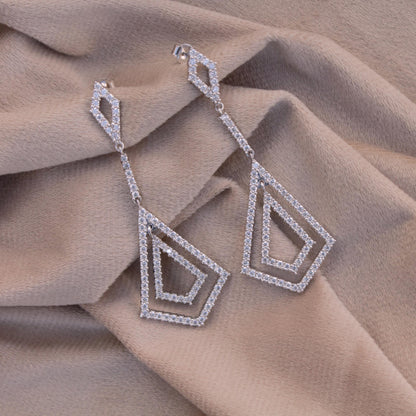 Stud Dangle Moissanite Earrings for Women, 925 Sterling Silver Long Earrings, Round Stone Earrings, White Moissanite Wedding Bridal Jewelry