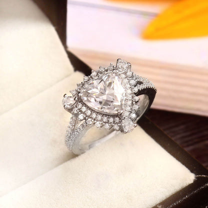 Vintage Lab Grown Diamond Engagement Ring, Trillion Cut Ring, Halo Wedding Ring, Promise Ring, 14K-18K Solid Gold Anniversary Ring For Her