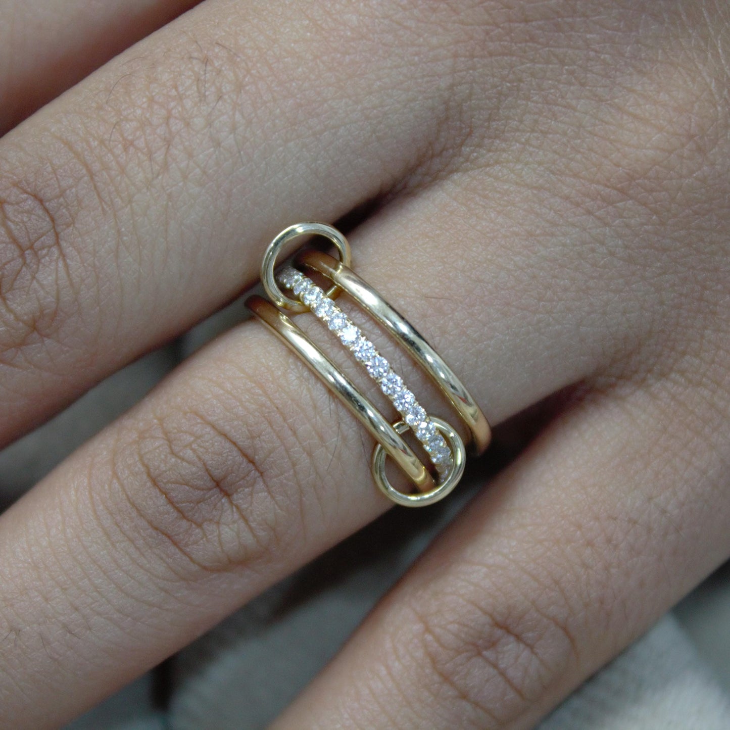 Thin Gold Band Ring with Moissanite Accents, Solid Yellow Gold Dainty Ring, Moissanite Accent Thin Gold Band, Gift for Special Someone