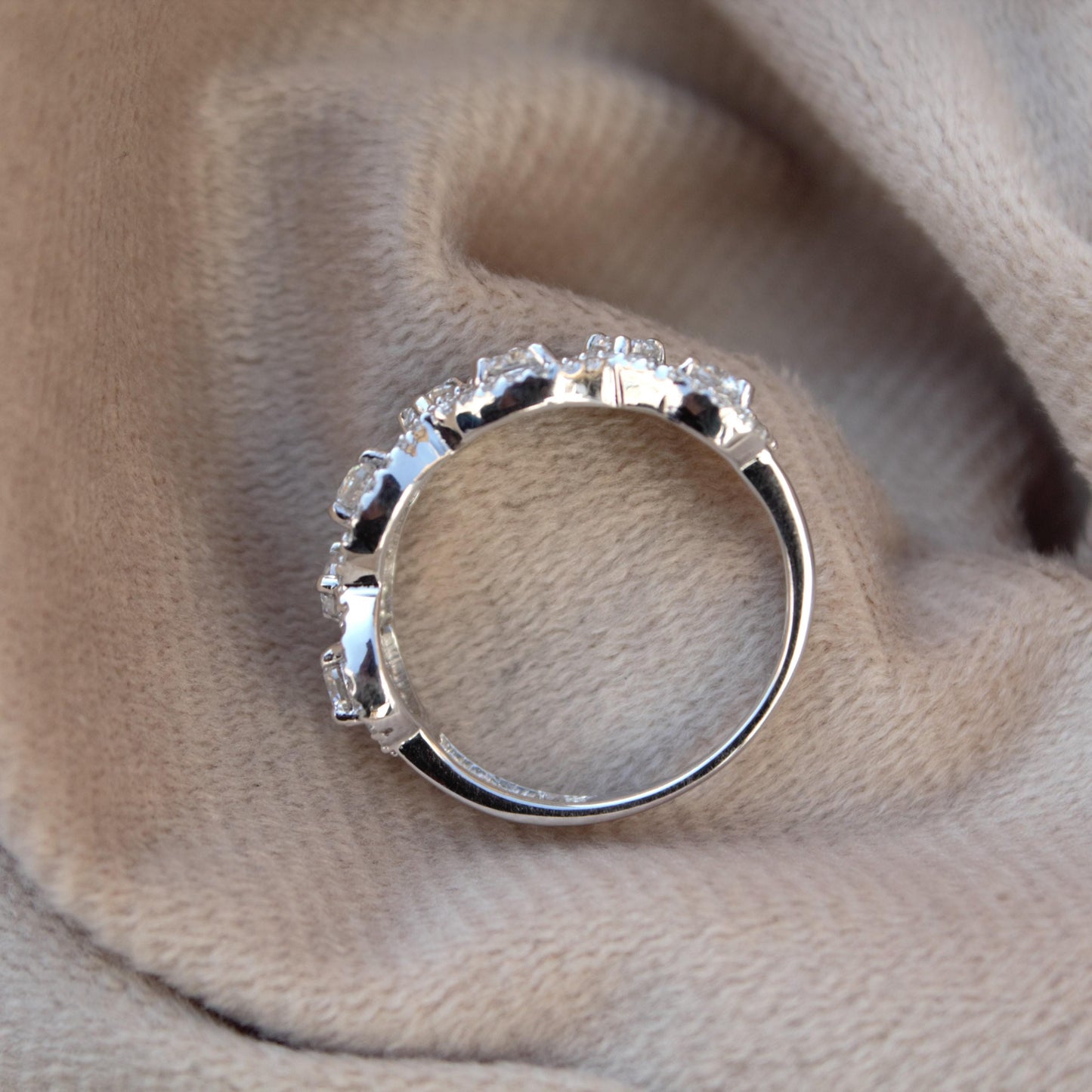 Moissanite Wedding/Engagement Band, 925 Sterling Silver Designer Ring for Bride, Statement Silver Jewelry, Moissanite Jewelry for Her US 8