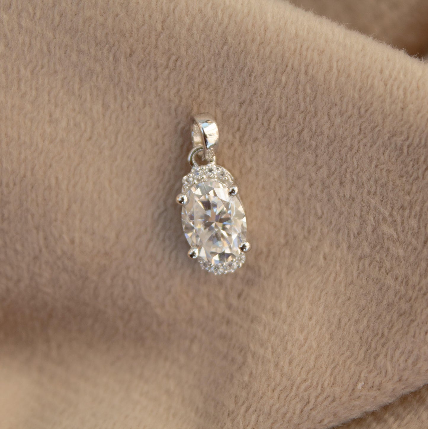 Oval Cut Moissanite Solitaire Pendant, Prong Set Minimalist Pendant, 925 Sterling Silver Dainty Jewelry for Her, Silver Charm Pendant Gift