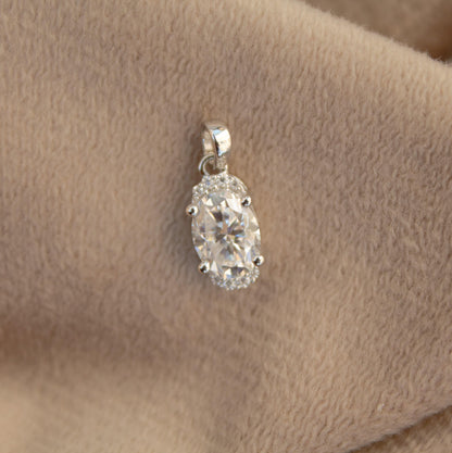 Oval Cut Moissanite Solitaire Pendant, Prong Set Minimalist Pendant, 925 Sterling Silver Dainty Jewelry for Her, Silver Charm Pendant Gift