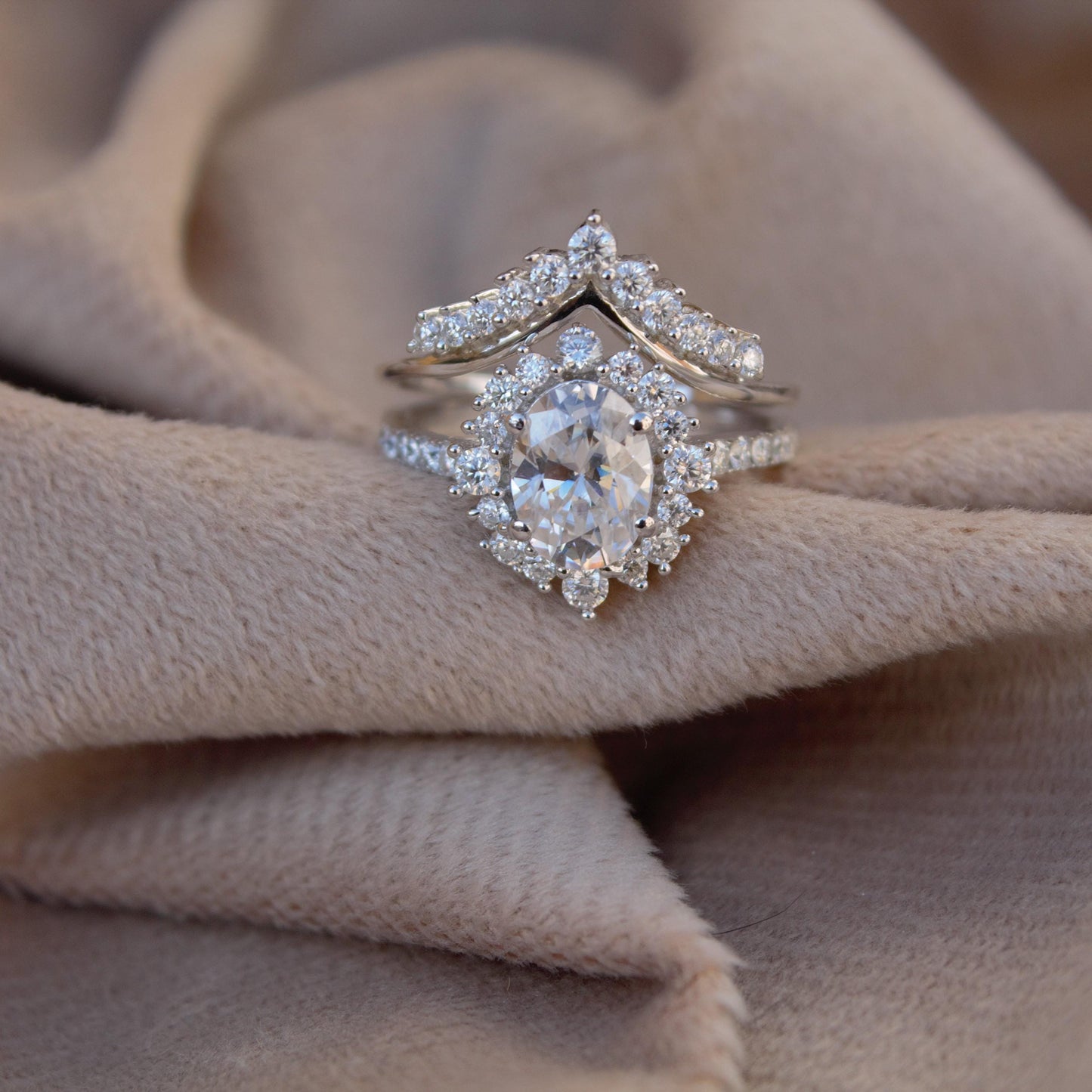 Moissanite Engagement Chevron Ring,925Sterling Silver Stackable Ring, Vintage Bridal Jewelry Set, Silver Stacking Ring, Art Deco Curved Ring