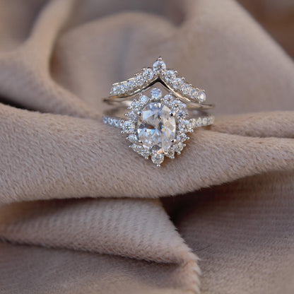 Moissanite Engagement Chevron Ring,925Sterling Silver Stackable Ring, Vintage Bridal Jewelry Set, Silver Stacking Ring, Art Deco Curved Ring