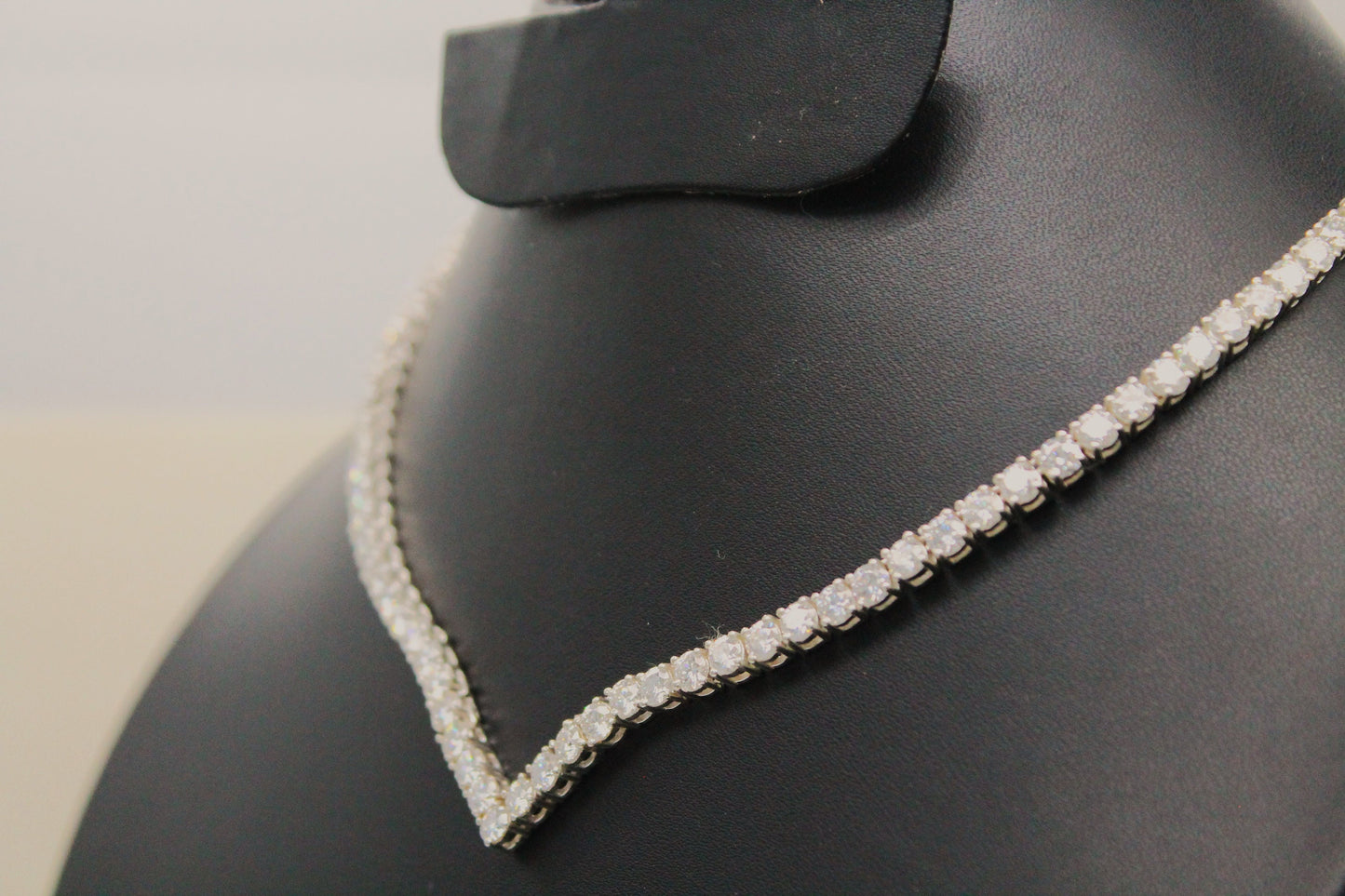 Moissanite V Shape Tennis Necklace, Solid Gold Tennis Necklace, Wedding Necklace for Bride, White Gold Necklace, Anniversary Gift for Her