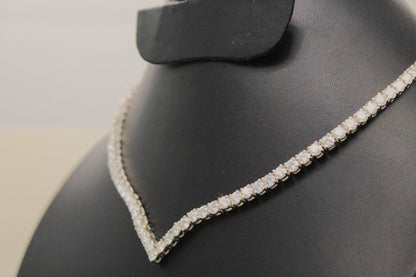 Moissanite V Shape Tennis Necklace, Solid Gold Tennis Necklace, Wedding Necklace for Bride, White Gold Necklace, Anniversary Gift for Her