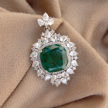 925 Sterling Silver Pendant, Delicate Without Chain Silver Pendant, Cushion Emerald with Moissanite Jewelry, Pendant for Birthday Gift